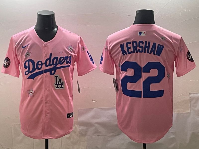 Men Los Angeles Dodgers 22 Kershaw Pink Sakura Edition 2025 Nike MLB Jersey style 10
